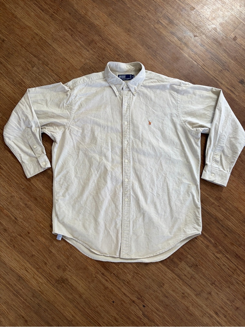 Vintage Polo Ralph Lauren Heavy Cotton Oxford Shirt Beige Tan Canada Men XL XXL